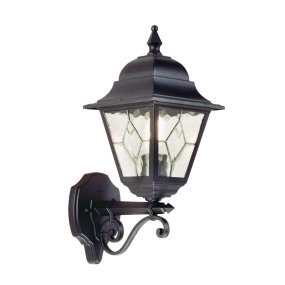 Norfolk Sort udendørslampe Fra Elstead Lighting - Norfolk væglampe tilbyder et elegant og moderne design med sine blyindfattede glaspaneler, hvor hvert panel består af fem håndskårne glasstykker.