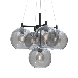 Gloria Ø68 Sort loftslampe Fra Belid - Gloria er en elegant og yndefuld lysekrone med røgede glaskupler på en ramme i messingfarvet eller sortfarvet metal.