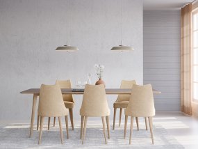 Horisont Ø43 Champagne loftslampe Fra Belid - Udstyret med integreret LED med 1200 lm og en farvetemperatur på 2700K, skaber den en varm og behagelig atmosfære i rummet.