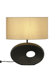 Ellipse 42cm Sort bordlampe Fra Aneta Lighting - Den smukke tekstillampeskærm i farven beige spreder et varmt og behageligt lys, der skaber en indbydende følelse i rummet.