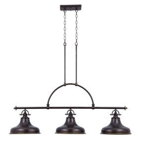 Emery 133cm Bronze Fra Elstead Lighting - Lampen er lavet af st&aring;l med en smuk, m&oslash;rk bronzefinish og har tre dekorative sk&aelig;rme, der g&oslash;r den til et tydeligt blikfang.