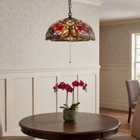 Larissa Ø38 Flerfarvet Fra Elstead Lighting - Larissa er en dekorativ loftspendel i klassisk Tiffany-stil, fremstillet af st&aring;l med en smuk vintage bronzefinish.