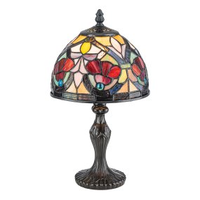 Larissa 37cm Flerfarvet Fra Elstead Lighting - Den kuppelformede skærm består af farvet kunstglas i smukke nuancer af rød, gul, grøn og blå, som tilsammen danner et detaljeret og farverigt mønster.