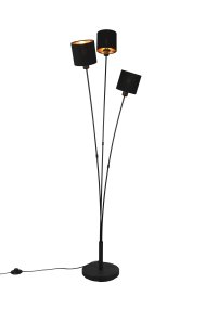 Tommy 3 Sort gulvlampe Fra Trio Lighting - De tre tekstilsk&aelig;rme bidrager til en varm og hyggelig atmosf&aelig;re, mens de klare linjer giver et moderne og minimalistisk pr&aelig;g.
