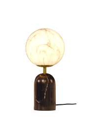 Pierre 30cm Sort og hvid bordlampe Fra Aneta Lighting - Den massive sorte stenfod giver lampen et karakterfuldt udtryk og suppleres af stilfulde metaldetaljer i en mat messingfinish.