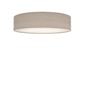 Soft Ø50 Beige linned plafond Fra Belid - Sk&aelig;rmen i h&oslash;r i en naturlig beige farve er kombineret med en hvid bundplade, der giver et j&aelig;vnt og bl&aelig;ndfrit lys.