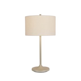 Soft 64cm Hvid/sand bordlampe Fra Belid - Soft bordlampe er en stilfuld og harmonisk lampe med en sk&aelig;rm i hvid, europ&aelig;isk dyrket h&oslash;r og en fod i sandfarvet metal.