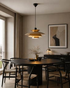 Stealth 2 Ø50 Guld loftslampe Fra Nordic Lighting - Den er lavet af metal med en gylden finish og har et elegant og harmonisk udtryk.