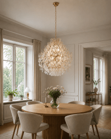 Palais Ø58 Guld krystal Fra Lampan - Lampen er d&aelig;kket af matterede prismer, der giver et bl&oslash;dt, dr&oslash;mmende lysspil og skaber en eksklusiv atmosf&aelig;re i rummet.