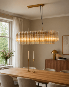 Lancaster 105cm Messing/rav loftslampe Fra Lampan - Lampehuset i metal med messingfinish forst&aelig;rker det sofistikerede udtryk og giver Lancaster en tidl&oslash;s karakter, der l&oslash;fter hele rummet.