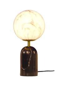 Pierre 42cm Sort og hvid bordlampe Fra Aneta Lighting - Den massive sorte stenfod giver lampen et karakterfuldt udtryk og suppleres af stilfulde metaldetaljer i en mat messingfinish.