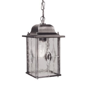 Wexford 16cm Sølv Fra Elstead Lighting - Wexford er en klassisk hængende udendørs lanterne lavet af aluminium med en elegant mørk sølvfinish og dekorative glaspartier med blyindfattet mønster.