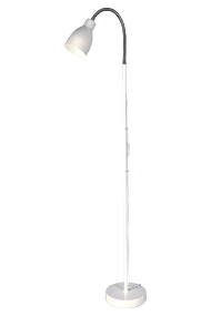 Sarek Hvid gulvlampe Fra Aneta Lighting - Sarek er en stilfuld gulvlampe i mat hvidt metal med flex arm i krom for nem justering af lyset.