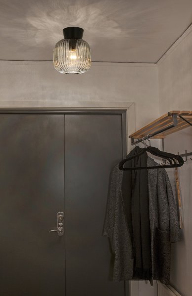 Vanja Ø20 Sort/Røget plafond Fra Aneta Lighting - VANJA lille stilfuld loftslampe med ribbet fladt røget glas.