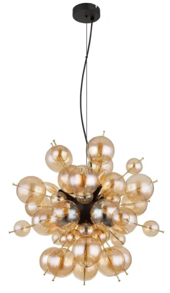 Udo Ø55 Rav loftslampe Fra Globo Lighting - Lampans sk&auml;rm best&aring;r av vackra glasklot i en varm b&auml;rnstensf&auml;rg, vilket skapar en mjuk och inbjudande ljusst&auml;mning med ett bl&auml;ndfritt, harmoniskt sken.