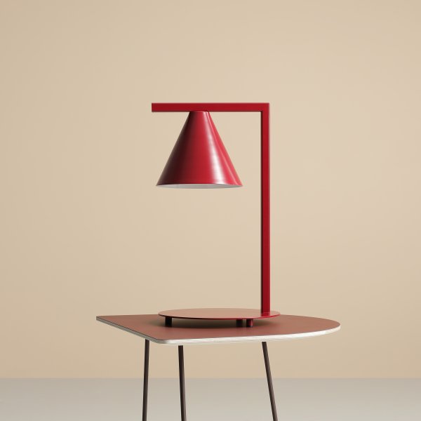 Form 40cm Bourgogne bordlampe Fra Artera - Denne minimalistiske bordlampe med sin elegante kegleformede skærm i en bordeaux-tone er det perfekte valg for dem, der ønsker et stilfuldt og moderne look i deres hjem.