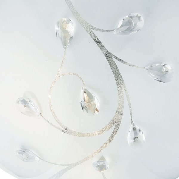 Dunkirk Ø40 Hvid plafond Fra Searchlight - Dunkirk loftslampe kombinerer glas-, opal- og krystalelementer for et imponerende design.