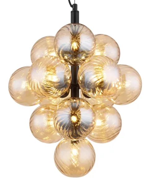 Conor Ø40 Rav loftslampe Fra Globo Lighting - Den har 13st dekorativa ambertonade glaskupor som alla omfamnar en ljusk&auml;lla vilket skapar en fin och harmonisk ljusspridning i rummet.