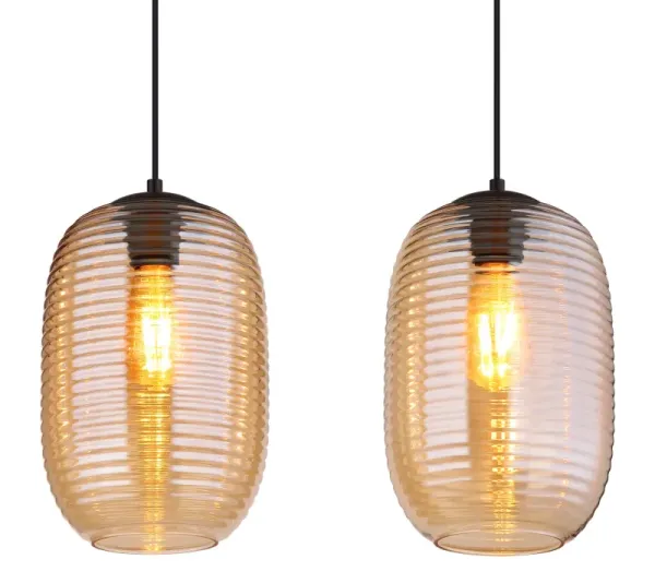 Jefrey 110cm Rav loftslampe Fra Globo Lighting - Denna eleganta taklampa har en avl&aring;ng form och &auml;r utrustad med fyra rundade glaskupor i varm b&auml;rnstensf&auml;rg.