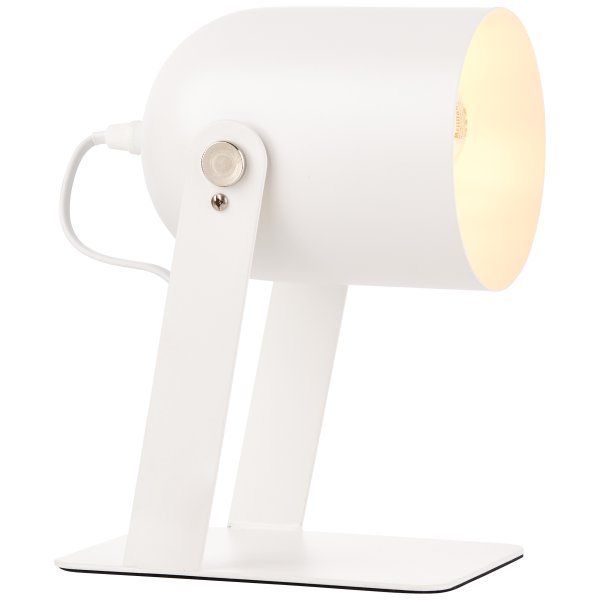 Yan 24cm Hvid bordlampe Fra Brilliant - Den er udstyret med en praktisk afbryder på ledningen, og kablet er omkring 1,5 meter langt.