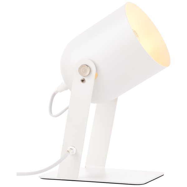 Yan 24cm Hvid bordlampe Fra Brilliant - Den er udstyret med en praktisk afbryder på ledningen, og kablet er omkring 1,5 meter langt.