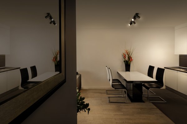 Octagon 4 Sort spotlight Fra Ledvance - Den n&auml;tta formen i kombination med de r&ouml;rliga spotlightsen g&ouml;r den m&aring;ngsidig och passar in i alla hem och stilar.