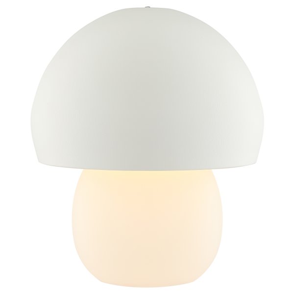 Dupis 24cm Hvid bærbar Fra Brilliant - Dupis er en moderne og praktisk bordlampe i hvidt metal og plastik, designet i et svampeinspireret design, der gør den til et dekorativt element i alle typer interiører - fra soveværelser til stuer, køkkener eller terrasser.