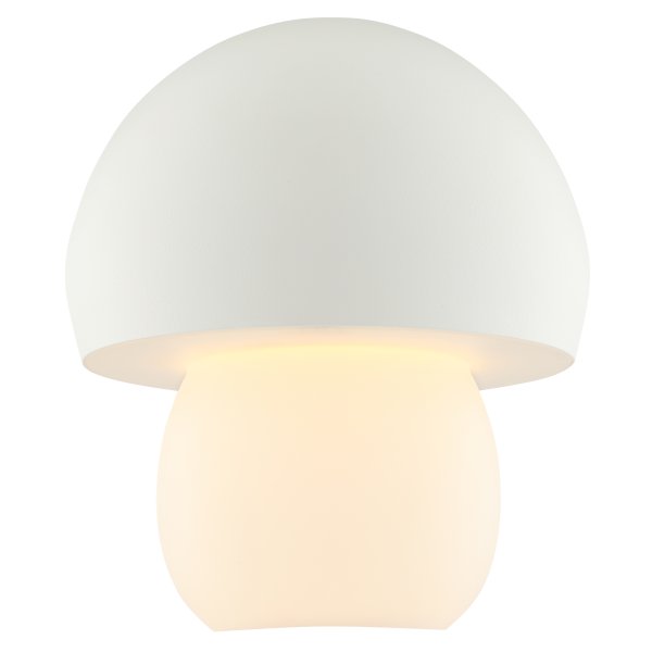Dupis 24cm Hvid bærbar Fra Brilliant - Dupis er en moderne og praktisk bordlampe i hvidt metal og plastik, designet i et svampeinspireret design, der gør den til et dekorativt element i alle typer interiører - fra soveværelser til stuer, køkkener eller terrasser.