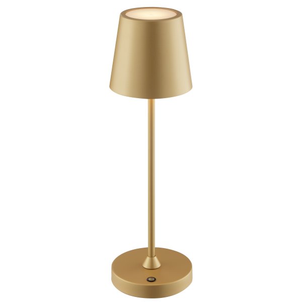 Elora 37cm Guld bærbar Fra Brilliant - Lampen er lavet af metal og plastik og er udstyret med en touch-dæmper på lampebasen.