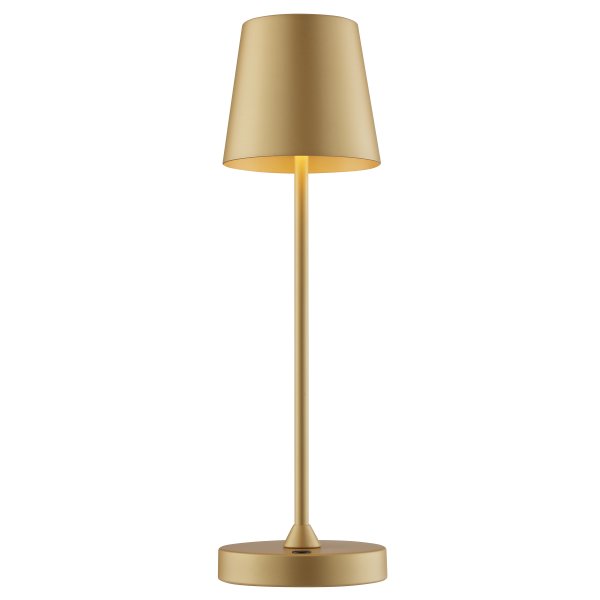 Elora 37cm Guld bærbar Fra Brilliant - Lampen er lavet af metal og plastik og er udstyret med en touch-dæmper på lampebasen.