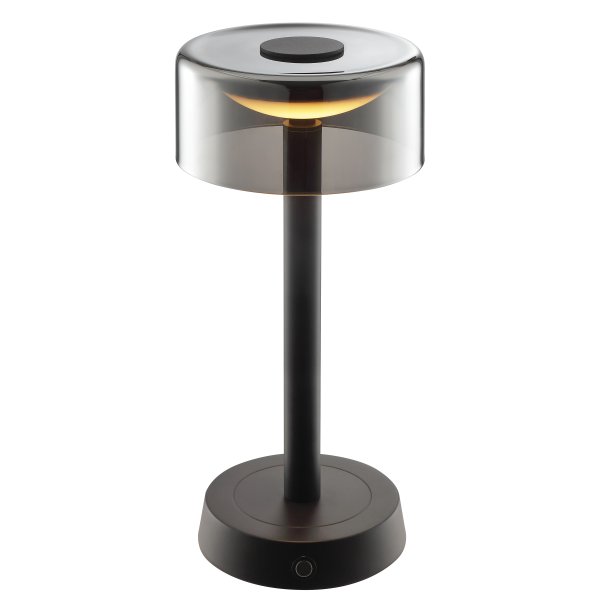 Razor 26cm Sort bærbar Fra Brilliant - Razor er en moderne og stilfuld bærbar bordlampe med et eksklusivt præg takket være kombinationen af sort metal og røget glas.