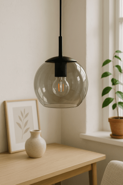 Globi Ø15 Røgfarvet vindueslampe Fra Nordic Lighting - Kombinationen af r&oslash;get glas og sorte detaljer skaber et tidl&oslash;st design.