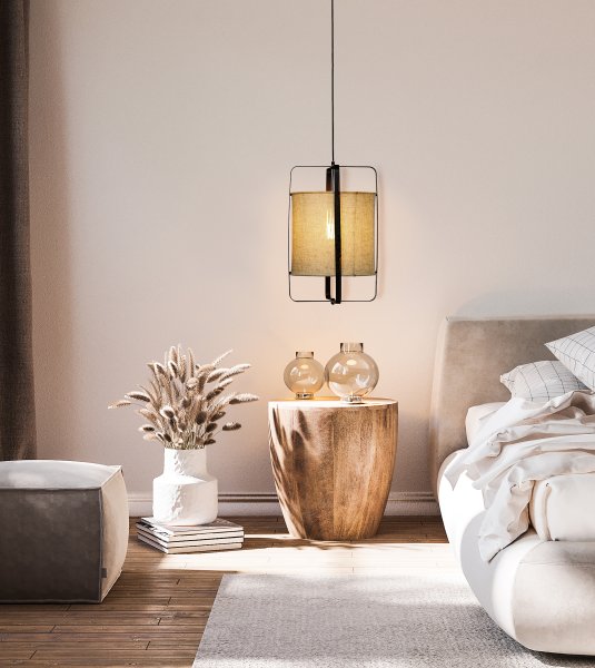 Ronda Ø30 Natur loftslampe Fra Aneta Lighting - Ronda er en moderne loftslampe med metalramme og et h&oslash;rlignende stof, der skaber en varm og hyggelig atmosf&aelig;re.