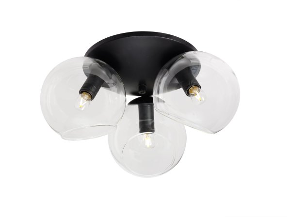 Capella Ø37 Sort plafond Fra Cottex - Capella loftlampe i sort metal med tre klare glaskugler giver et godt lys i rummet.