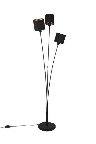 Tommy 3 Sort gulvlampe Fra Trio Lighting - De tre tekstilsk&aelig;rme bidrager til en varm og hyggelig atmosf&aelig;re, mens de klare linjer giver et moderne og minimalistisk pr&aelig;g.