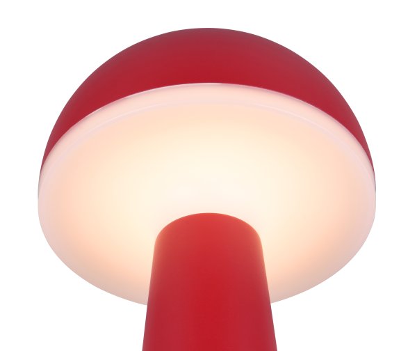 Fungo 30cm RØD bærbar Fra Trio Lighting - Den bærbare Fungo bordlampe kombinerer moderne design med innovative funktioner, hvilket gør den til en favorit blandt genopladelige lamper.