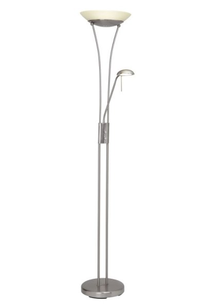 Finn Sølv gulvlampe Fra Brilliant - Lampen spreder et varmt hvidt lys, der skaber en hyggelig følelse, og med den integrerede lysdæmper kan lysstyrken justeres trinløst.