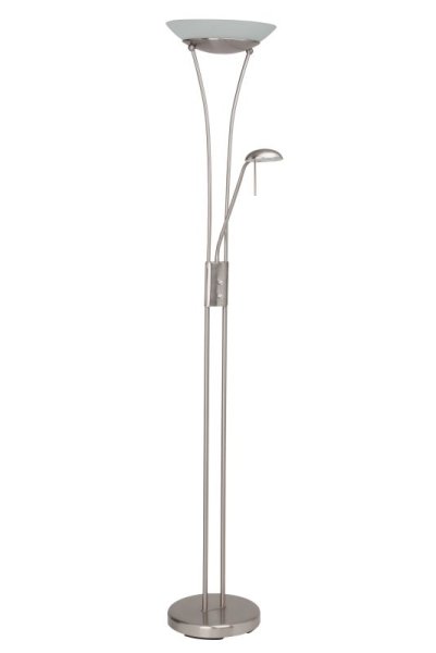 Finn Sølv gulvlampe Fra Brilliant - Lampen spreder et varmt hvidt lys, der skaber en hyggelig følelse, og med den integrerede lysdæmper kan lysstyrken justeres trinløst.