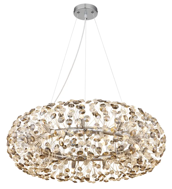 Katrina Ø80 Røgfarvet krystal Fra Globo Lighting - Katrina &auml;r en elegant rund kristallkrona i kromf&auml;rgad metall med gnistrande K9-kristaller som skapar en sofistikerad och lyxig atmosf&auml;r i ditt hem.