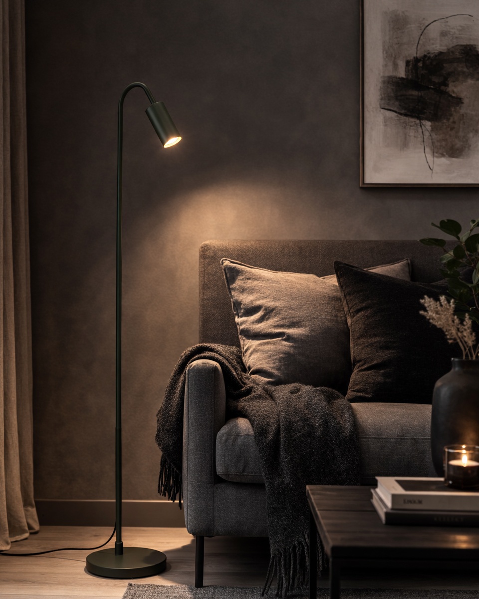 Curve Mørkegrøn gulvlampe Fra By Rydéns - Curve gulvlampe er en stilfuld og p&aelig;n lampe i metal med en mat m&oslash;rkegr&oslash;n finish.
