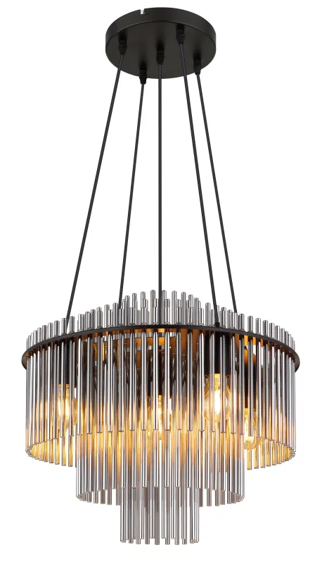 Gorley Ø50 Røgfarvet loftslampe Fra Globo Lighting - Med sin runda form och sk&auml;rm av r&ouml;kf&auml;rgade glasstavar skapar den en sofistikerad ljusbild och en st&auml;mningsfull atmosf&auml;r.