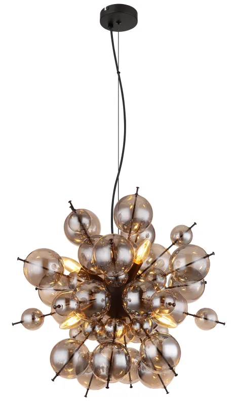 Udo Ø55 Røgfarvet loftslampe Fra Globo Lighting - Dess unika design imponerar med en rund form d&auml;r eleganta metallst&auml;nger sammanl&auml;nkas med dekorativa kulor i olika storlekar.