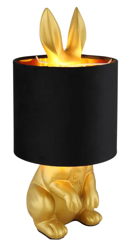 Rabbit 40cm Guld bordlampe Fra Globo Lighting - Med en guldf&auml;rgad kaninfigur som bas och en elegant svart sammetsk&auml;rm kombinerar den lekfull design med sofistikerad stil.