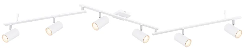 Robby 6 Hvid spotlight Fra Globo Lighting - Den best&aring;r av tre metallst&auml;nger, var och en utrustad med tv&aring; vridbara GU10-socklar med metallfinish.