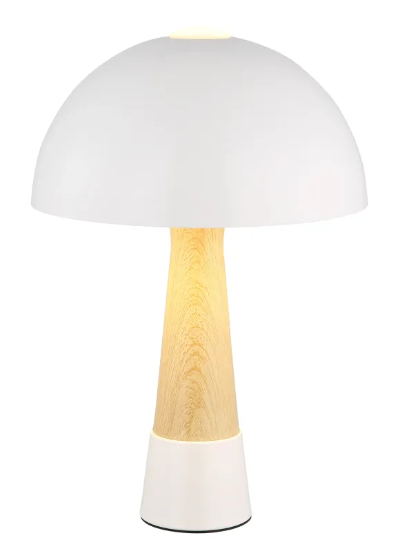 Paulin 36cm Sand bordlampe Fra Globo Lighting - Den runda kroppen i matt sandf&auml;rgad metall med tr&auml;look ger ett stilfullt och naturligt uttryck samtidigt som den &auml;r h&aring;llbar och l&auml;tt att reng&ouml;ra.