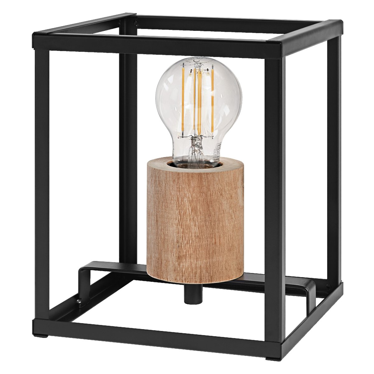 Nairobi 20cm Sort bordlampe Fra Osram - Det &aring;bne, geometriske metalstel i sort giver et luftigt og elegant udtryk, mens den smukke tr&aelig;detalje skaber en varm og indbydende f&oslash;lelse.