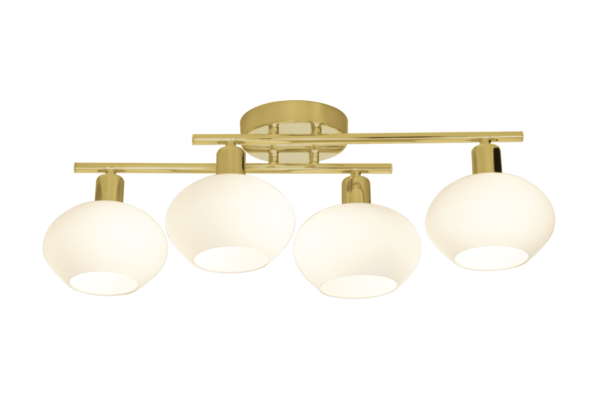 Elba 60cm Mat messing badeværelseslampe Fra Aneta Lighting - Denne lampe er lavet af metal og har et elegant design med fire opalhvide glaskupler, der giver et bl&oslash;dt og behageligt lys.
