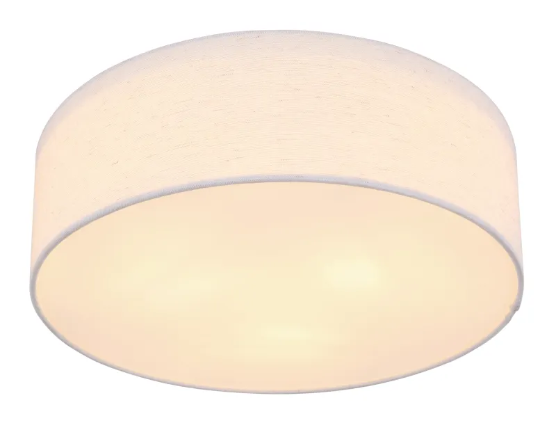 Ava Ø44 Hvid plafond Fra Globo Lighting - Den vackra sk&auml;rmen kl&auml;dd i vackert sandf&auml;rgat textil, vilket g&ouml;r lampan l&auml;tt att kombinera med olika inredningsstilar.