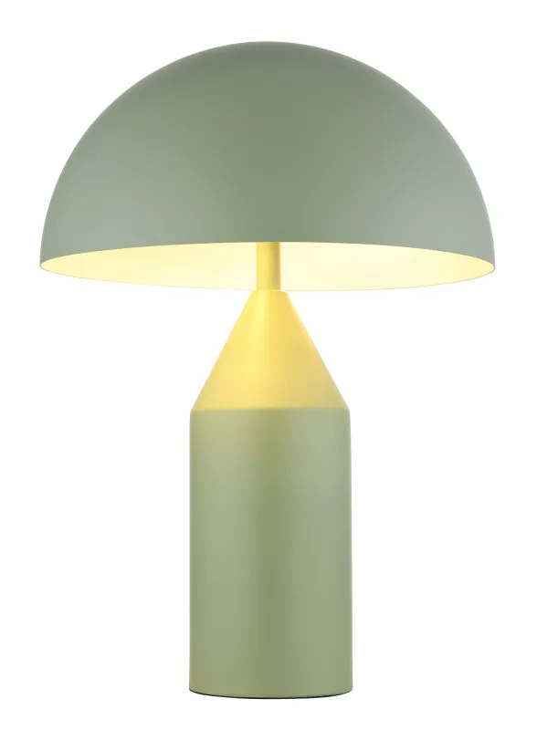 Atoma 40cm Grøn bordlampe Fra Globo Lighting - Sk&auml;rmen i matt, d&aring;v gr&ouml;n f&auml;rg och vitt skapar en harmonisk kontrast och ger en behaglig ljusspridning.