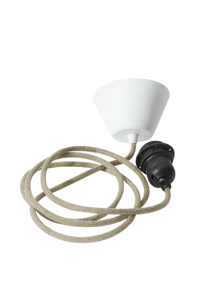 Loftophæng Tekstil 2m Natur Fra Alde & Lind - Et loftoph&aelig;ng med tekstilbetrukket ledning, designet til at passe til Alde&amp;Linds loftslampesk&aelig;rme med E27-fatning.